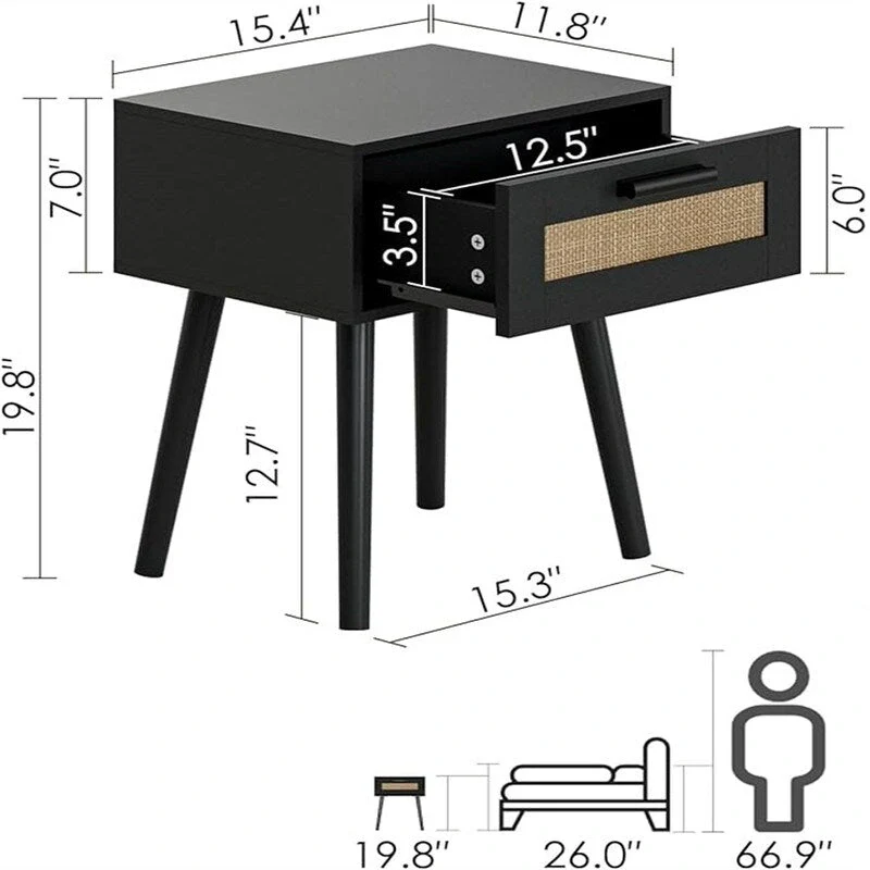 Bedroom Nightstands Wooden Night Stands - 11.81 D x 15.35 W x 19.69 H