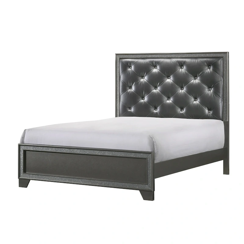 Hoyt Dark Gray Faux Leather Upholstered Tufted King Panel Bed