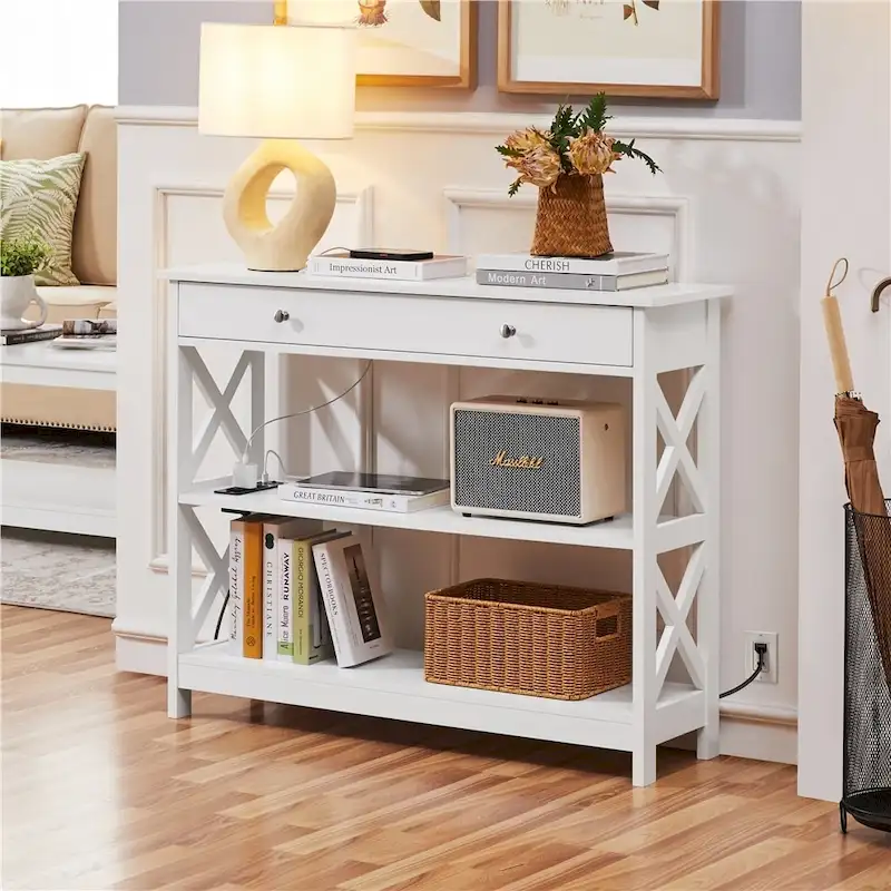 Yaheetech Wooden Console Table with Power Outlet Entryway Table