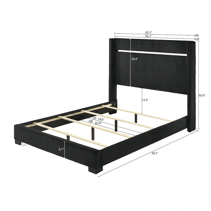 Pedro 3 Piece Black Velvel Upholstered Panel Bedroom Set