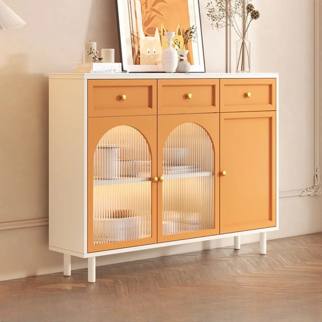 Scandinavian Wooden Kitchen Cabinet with Stone Counter Top