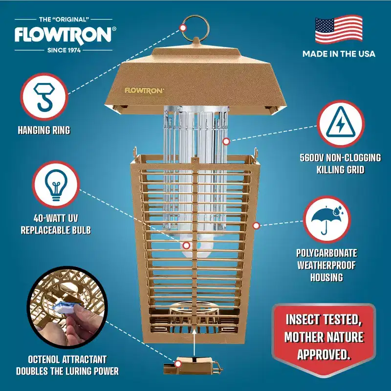 Flowtron Bug Zapper 1 Acre Outdoor Coverage w/ 40W Bulb & 5600V Grid (Tan)
