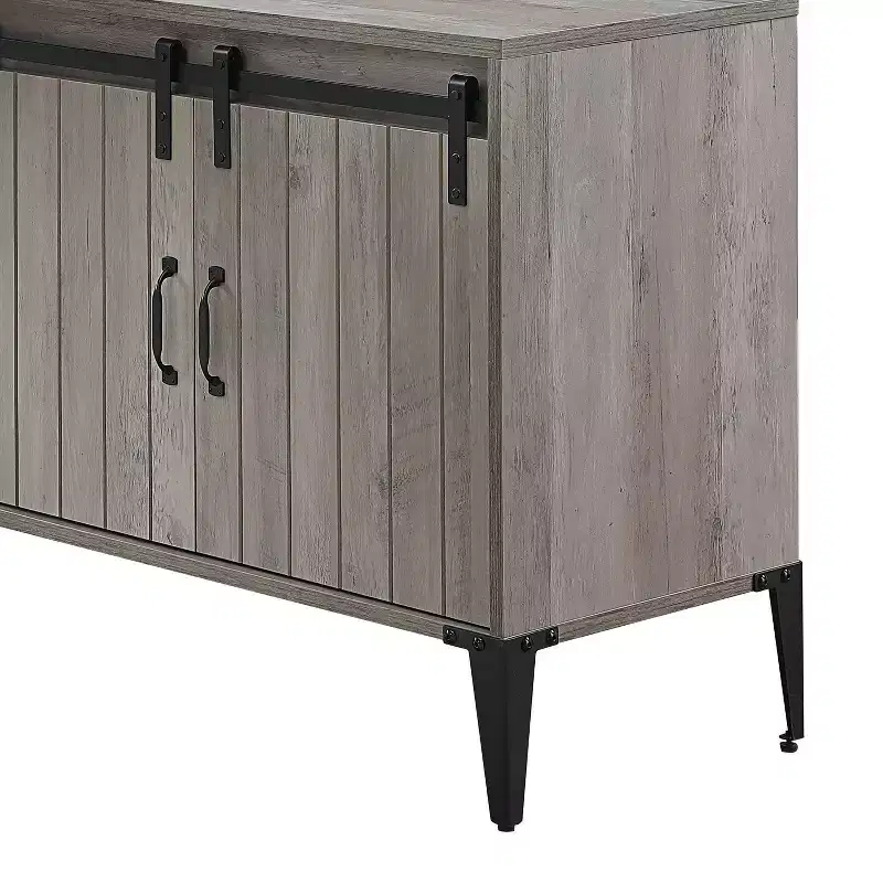 Okak 48IN Farmhouse L-Shaped Desk with Metal Legs, Corner Desk with 2 Storage Cabinet and 2 Shelves, Computer Desk for Living Room, Study