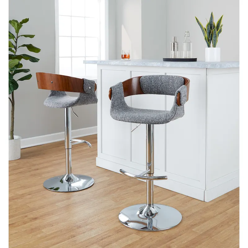 Adjustable Swivel Bar Stool - Grey/Cream Fabric - Single Seat