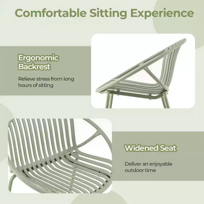 Costway 3 Pieces Bistro Set All Weather PP Patio Conversation Set with Round Coffee table Gray/Green