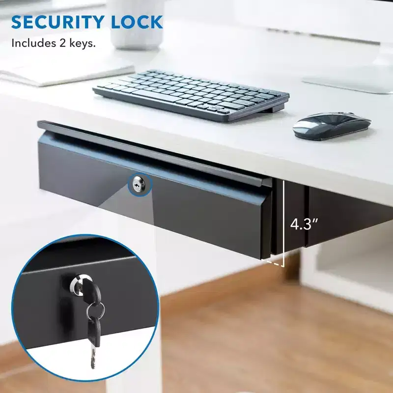 Mount-It! Under Desk Pull-Out Drawer with Lock and 2 Keys Included | Mounts to Desktops Tables and Workbenches Over 0.71 Inches Thick | Matte Black