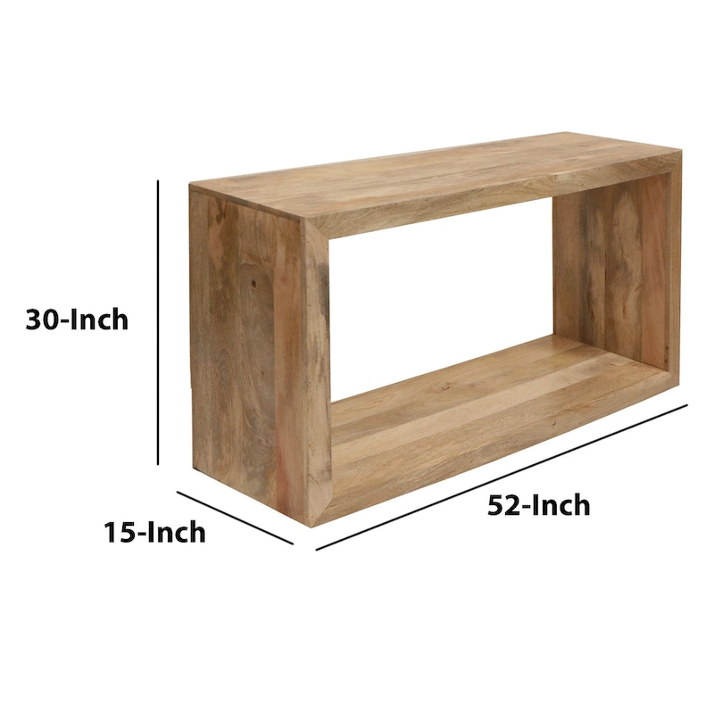 Keli 52 Inch Mango Wood Sideboard Console Table, Open Cube, 1 Shelf