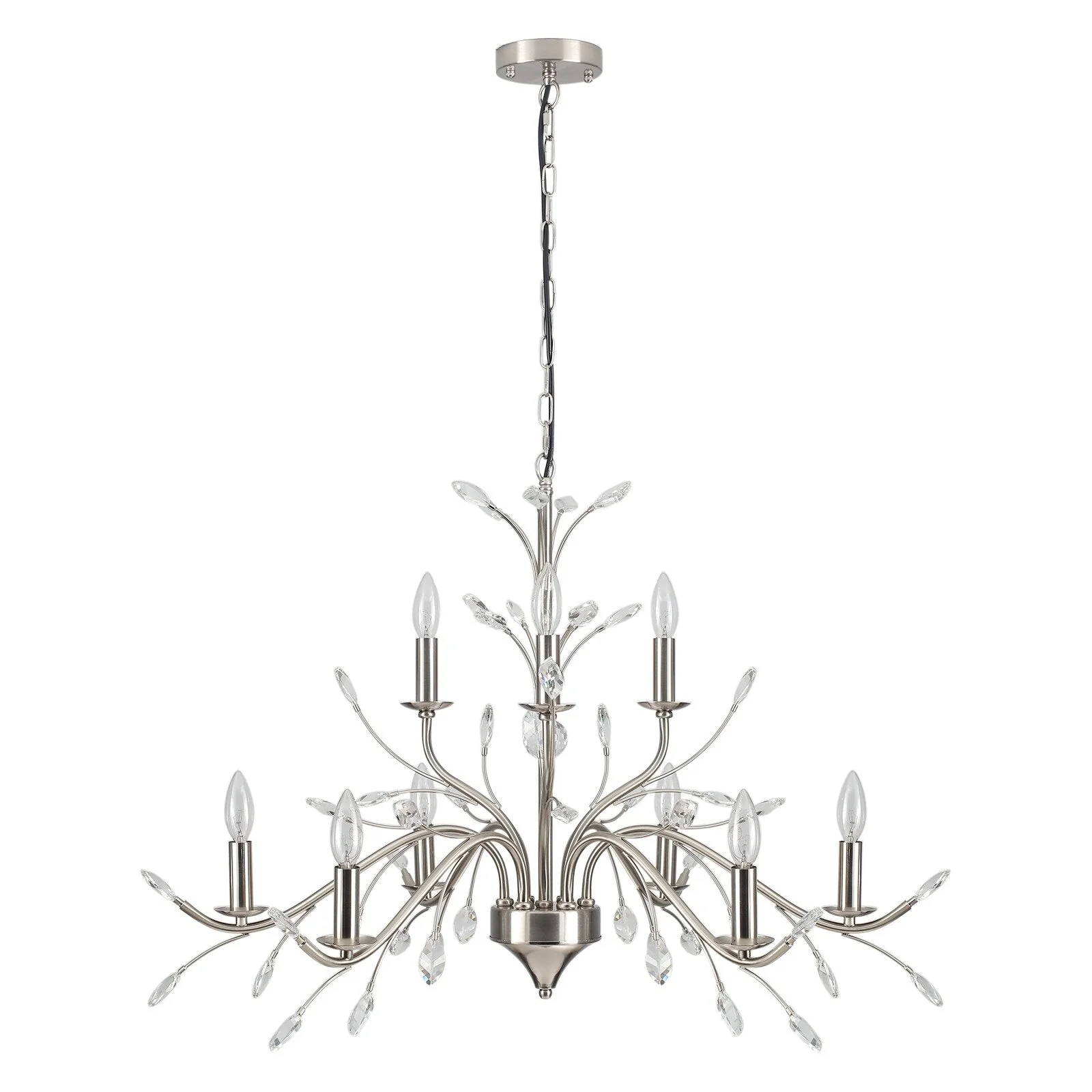 Farmhouse Retro Tree Branch Crystal Chandelier Candle-Style Pendant Light