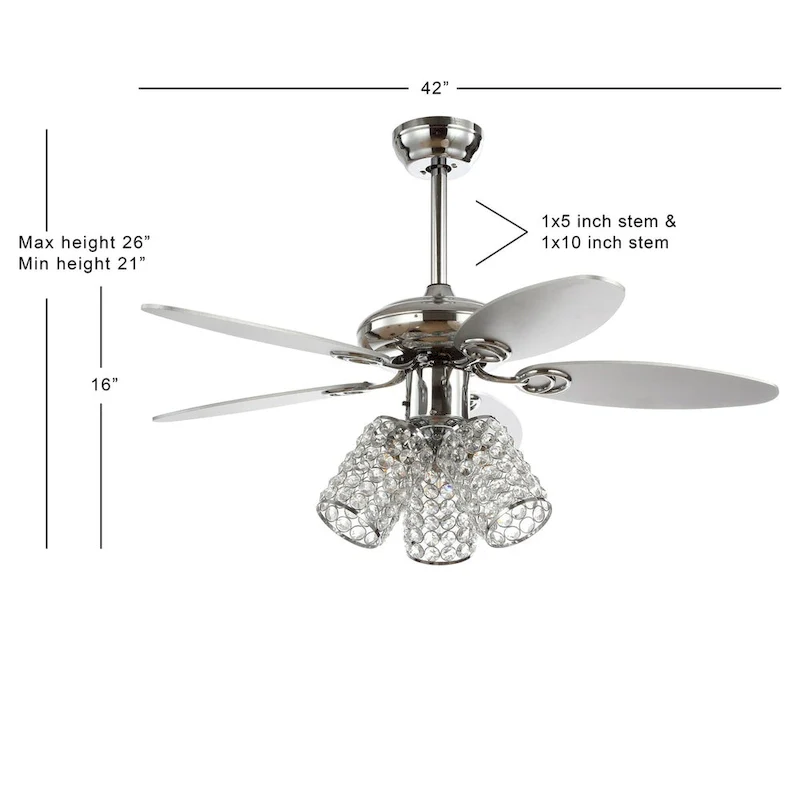 Mandy 42  3-Light Crystal LED Ceiling Fan With Remote, Chrome by JONATHAN Y