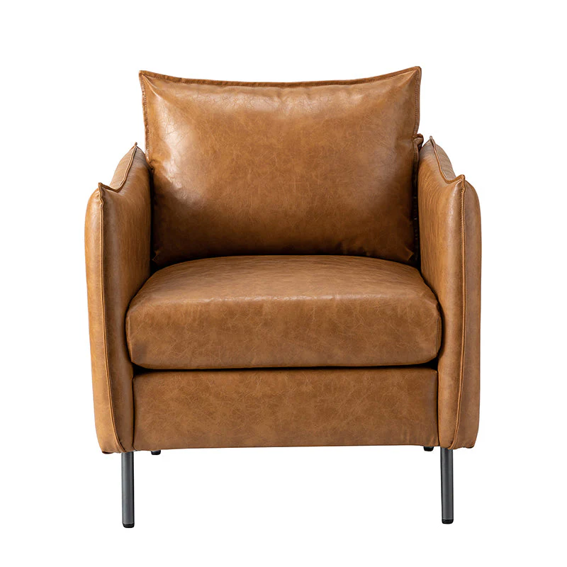 Faux Leather Square Arm Armchair with Removable Cushions, Foam & Coil Spring Seat & Smoke Grey Metal Legs | Camel / Brown / Beige / Black / Grey / Navy | Single Seat