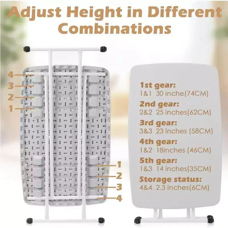 Small Height Adjustable Folding Table,Portable Plastic Foldable TV Tray with Metal x Frames,Rectangular Snack Laptop Table for Bedroom Living Room