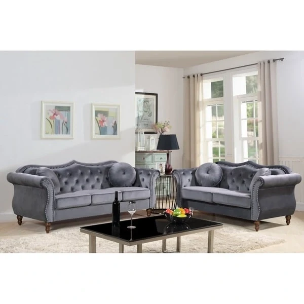 Nailhead Chesterfield Upholstered 2-piece Living Room