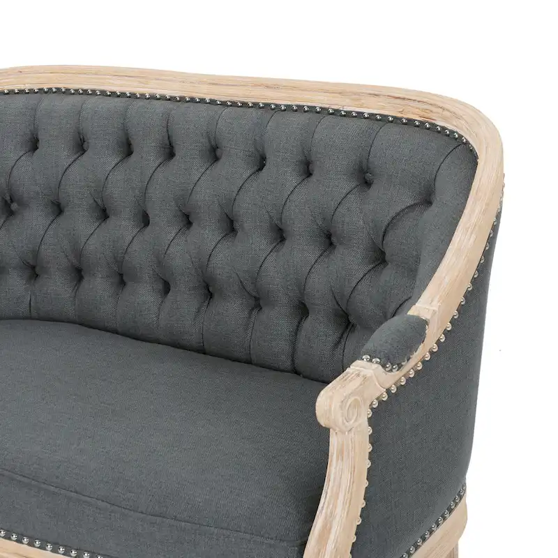 Button-Tufted Upholstered Loveseat with Scrolled Arms and Nailhead Trim
