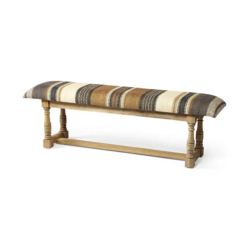 Greenfield I Brown & Beige Patterned Jute w/ Wood Frame Accent Bench - 59W x 14.3D x 19H