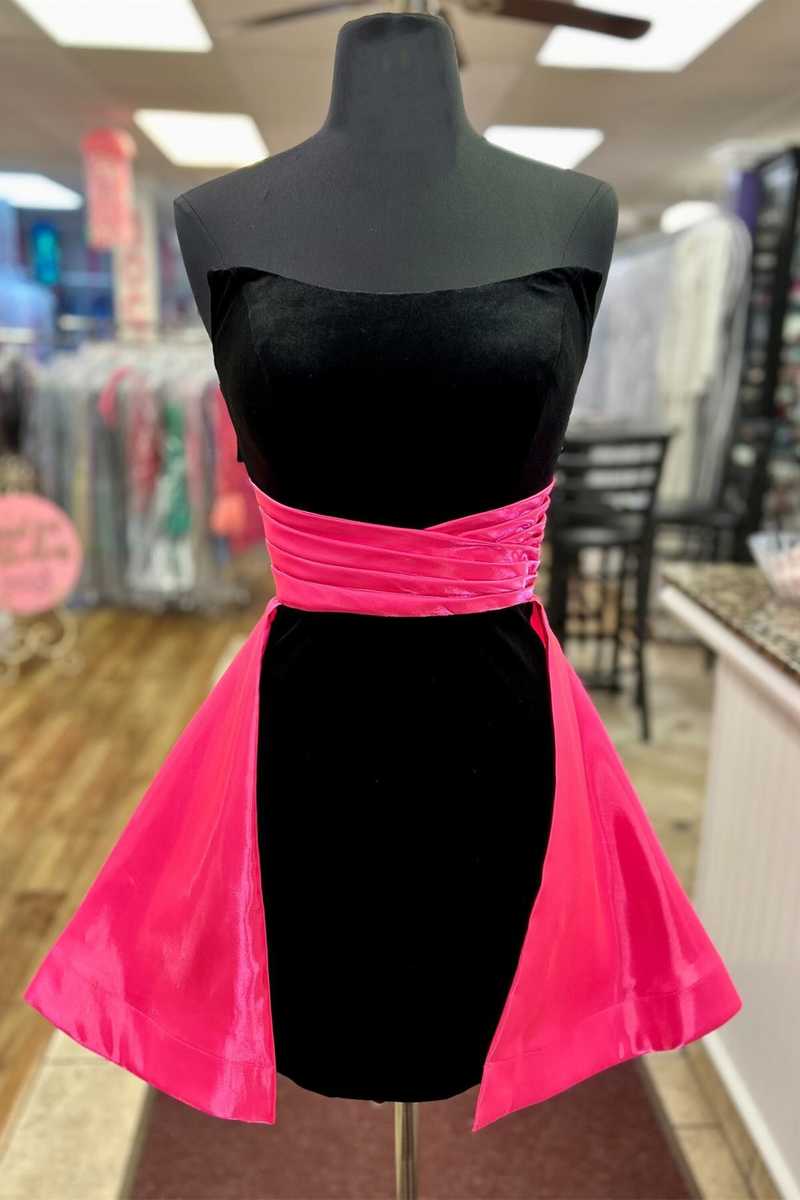 Fuchsia - Strapless Velvet Homecoming Dress with Train