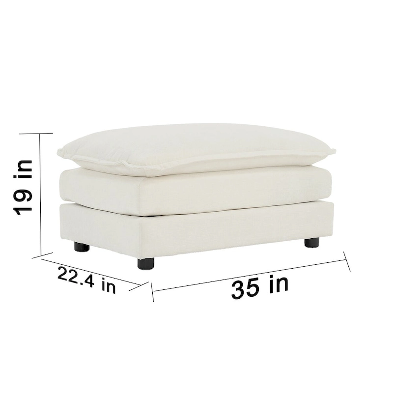 Chenille Fabric Ottomans Footrest to Combine with 2 Seater Sofa, 3 Seater Sofa and 4 Seater Sofa, White Chenille