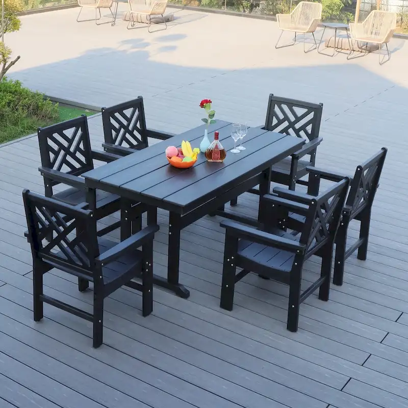 7 Piece Patio Outdoor Furniture Set, Garden Outdoor Dining Table Set with 6 Chairs, Dining Table with Umbrella Hole