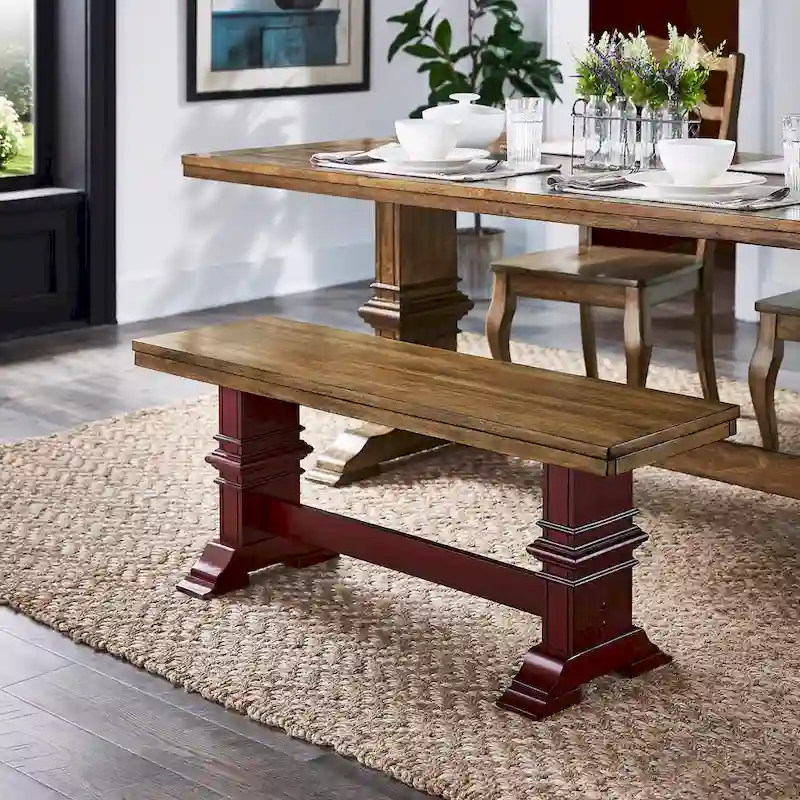 Two-Tone Trestle Leg Wood Dining Bench