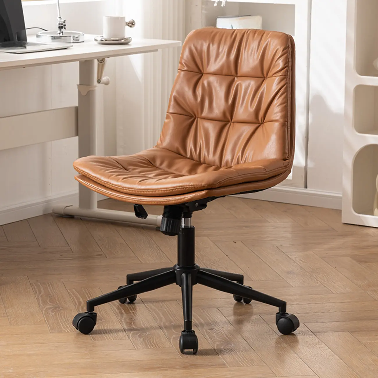 Modern Beige Leathaire Adjustable Swivel Office Chair