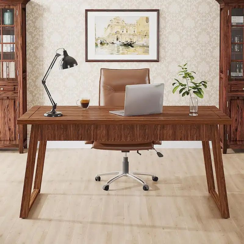 Executive Desk, Computer Desk with Drawer, Solid Wood