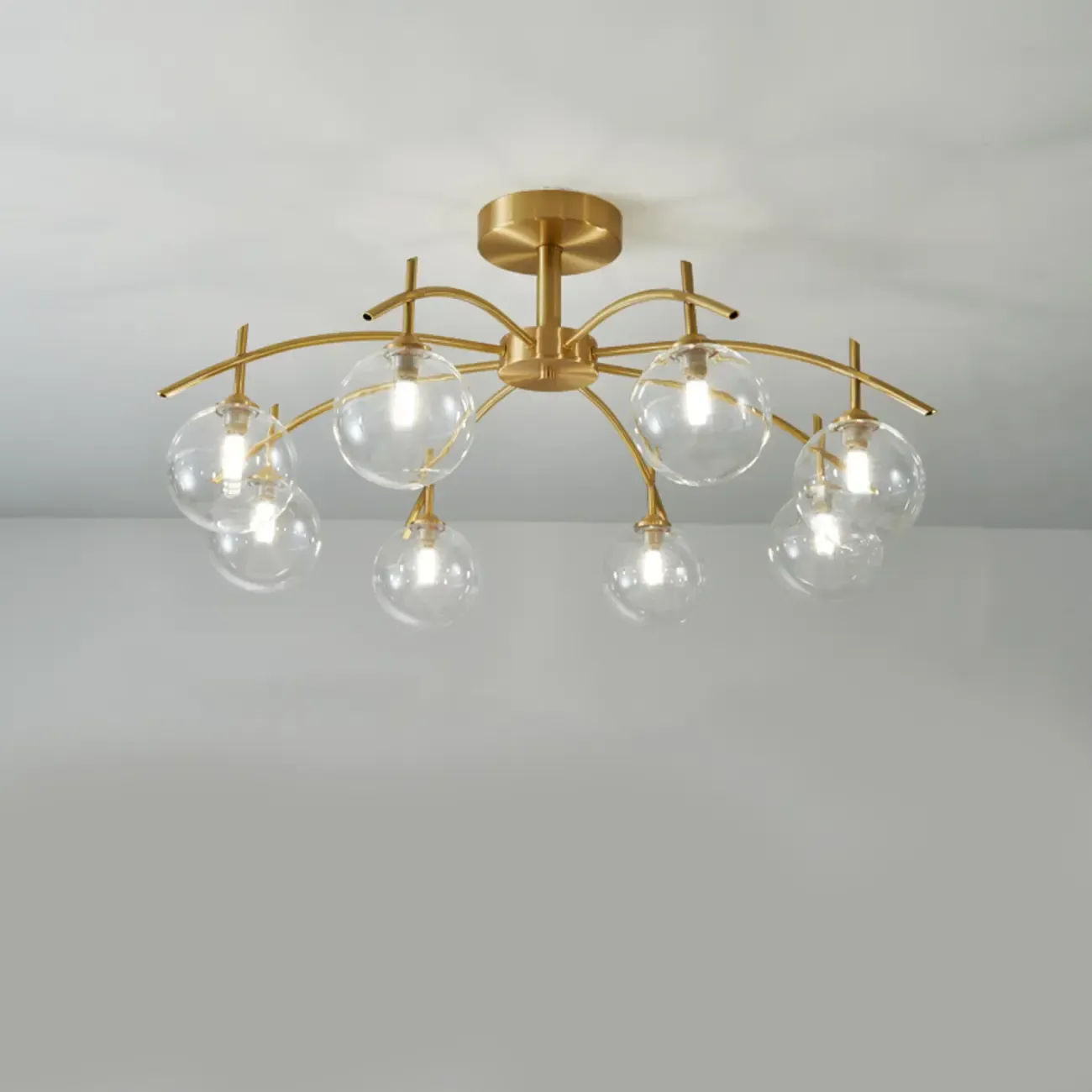 Classic Large Globe Glass Golden Semi Flush Mount Ceiling Light