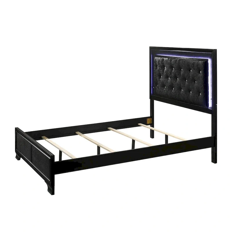 Nathalie 4 Piece Black LED Fabric Upholstered Tufted Panel Bedroom Set