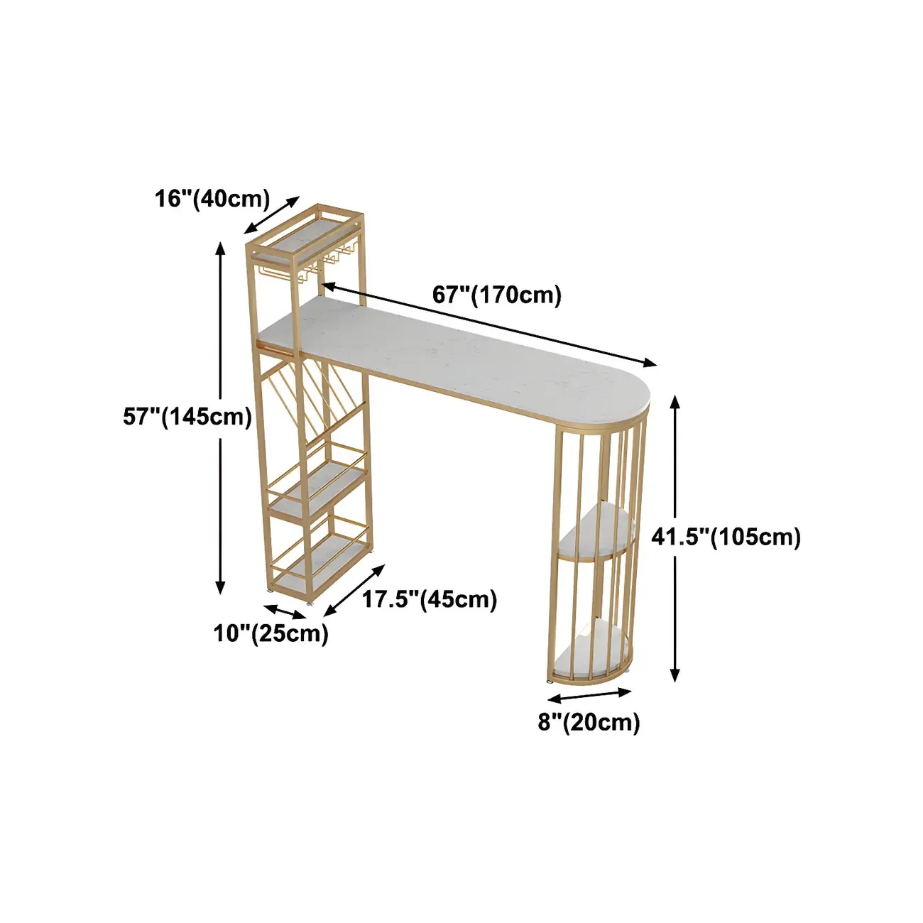 Glam Gold Faux Marble Iron Wine Holder Bar Tables