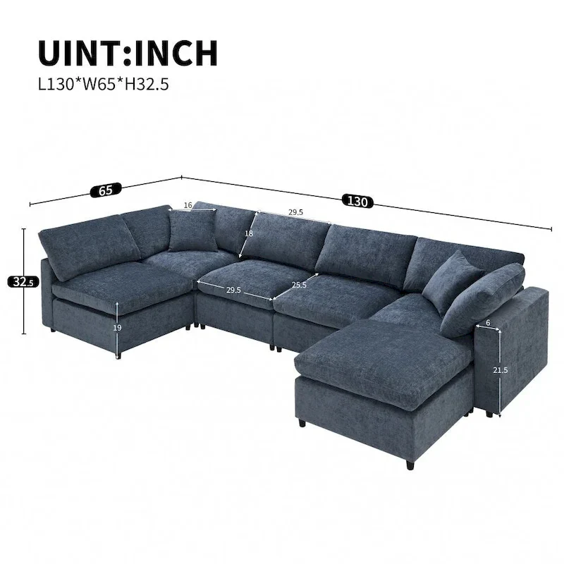 U Shaped Convertible Sectional Sofa with Ottoman