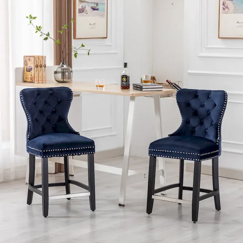 Carter 24  Wingback Tufted Nailhead Counter Stool (Set of 2)