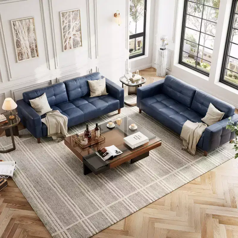 83 Wide 3-Seater Faux Leather Sofa Couch,with Deep Seats,Spring Cushion and 2 Removable Back Cushions, for Living Room, Bedroom, Office