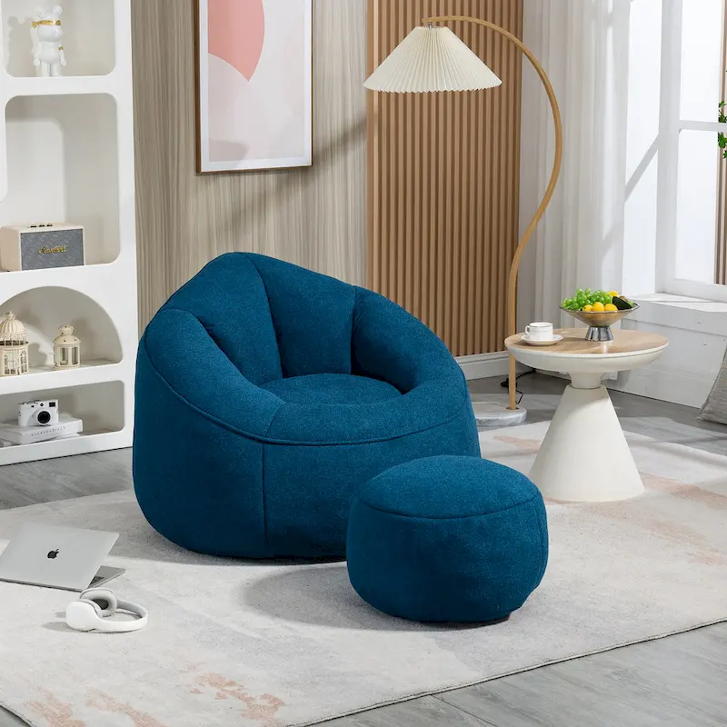 Grey / Blue / Beige Bean Bag Sofa Chair with Footrest, Single Seat