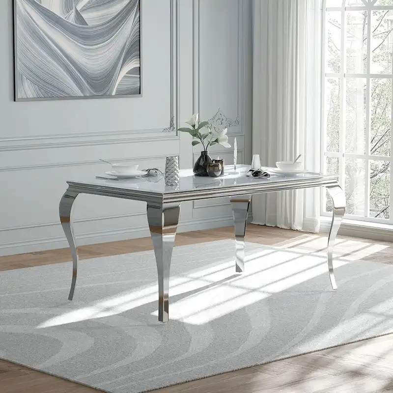Mid Century Modern Glass Dining Table with Metal Cabriole Legs