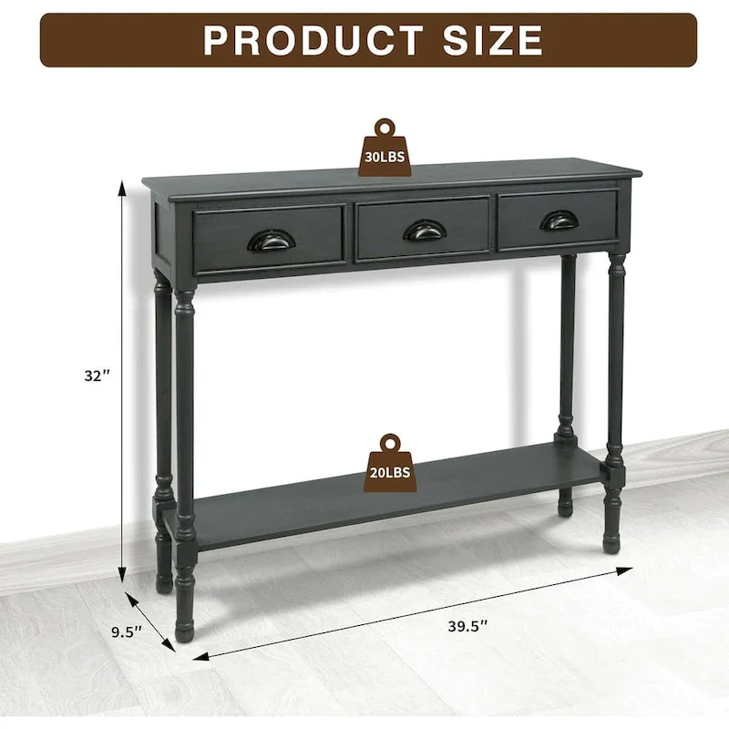 Wood 3-drawer Console Hallway Table
