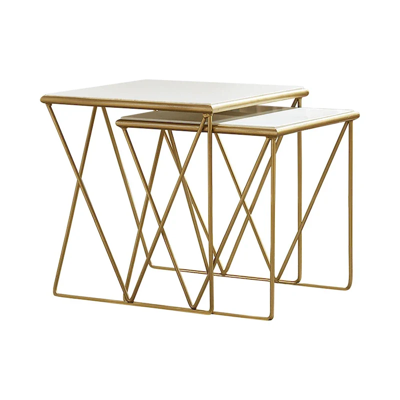 White & Gold Marble Top Nesting Tables, Set of 2