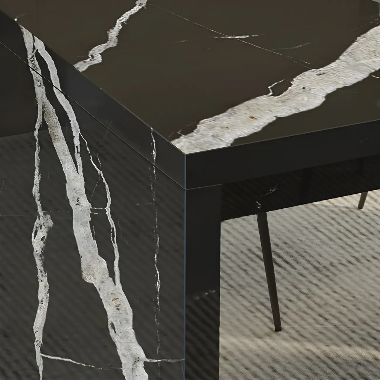 Elegant Black Marble Double Pedestal Bar Table