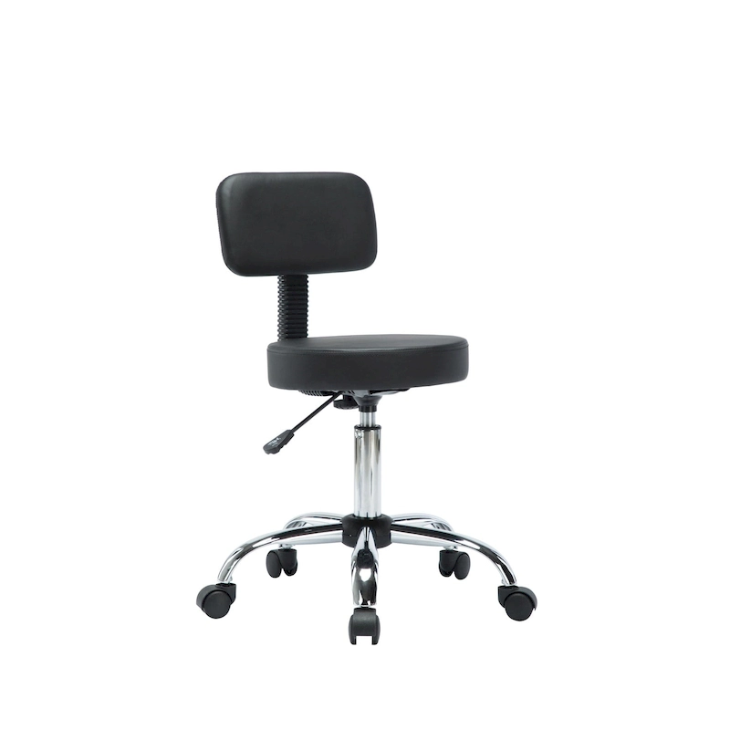 Adjustable Rolling Work Stool with Faux Leather Seat and Foldable Footrest, Versatile Stool for Home Office, Vanity,