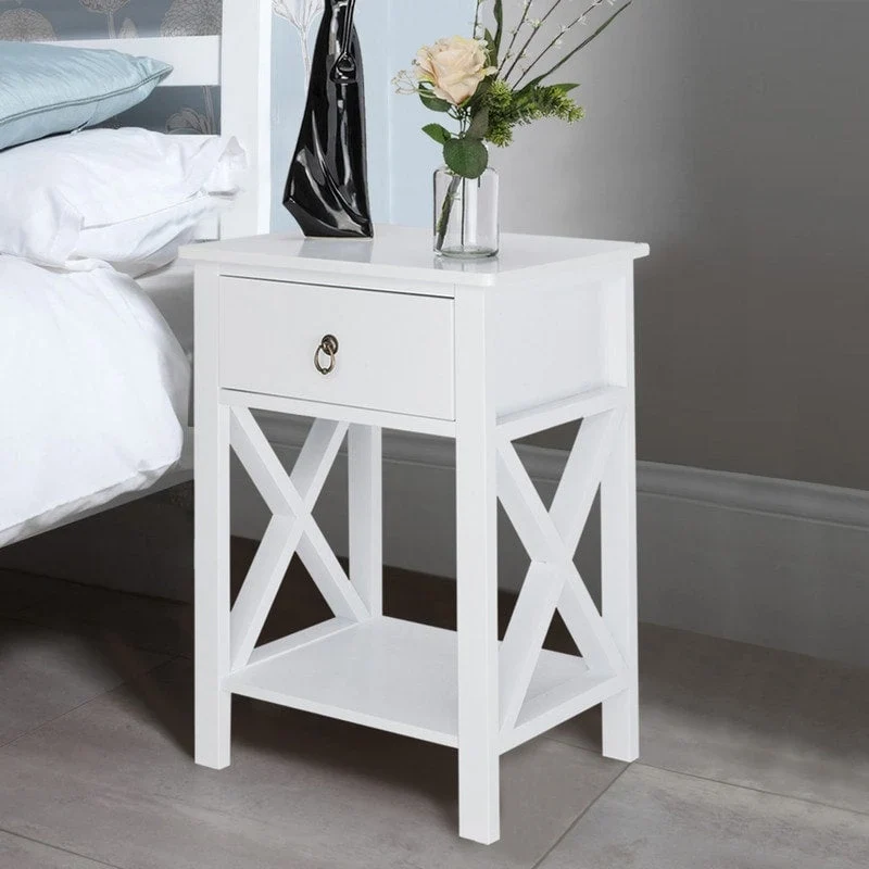 MDF Bedside Table with 2 Drawers – Brown / White / Black, Modern Style, Single