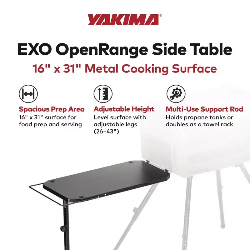 Yakima EXO OpenRange 16 x 31 in. Metal Side Table for Stove Propane Tanks, Black