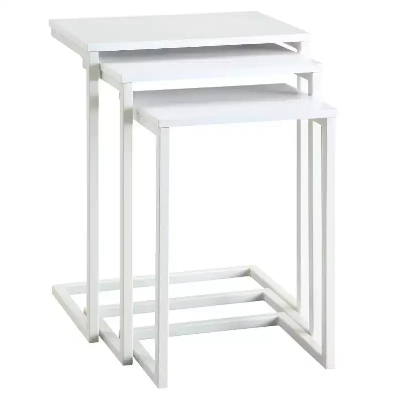HomeRoots Set of Three 24 White Solid Wood And Steel Nested End Tables
