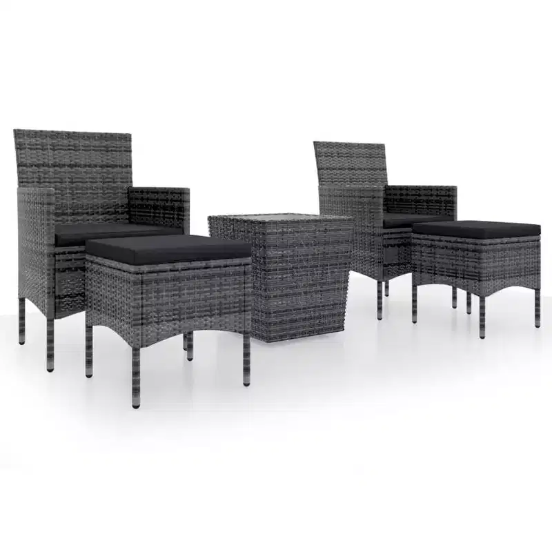 vidaXL Bistro Set Patio Table and Chair Set Poly Rattan and Tempered Glass
