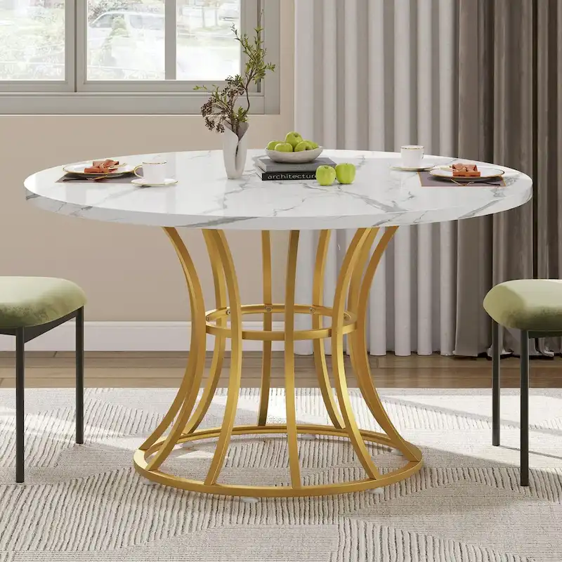 Moasis Modern Faux Marble 45   Large Round Dinning Table for 4-6 People