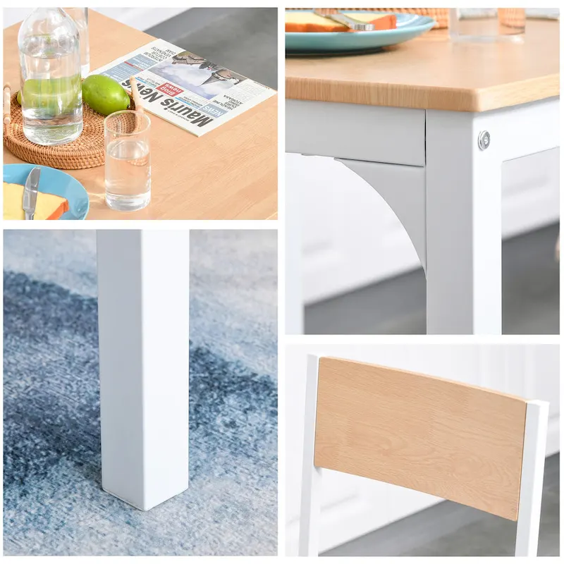 HOMCOM 3-Piece Wooden Square Dining Table Set with 1 Table and 2 Chairs and Sturdy Metal Frame, White