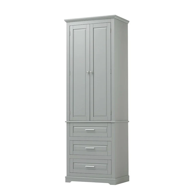 Black / Grey / White Tall Freestanding Storage Cabinet – 3 Shelves & 3 Drawers, 1-Person Assembly