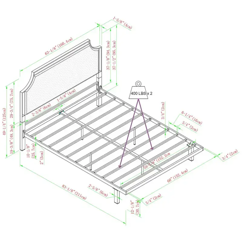 Upholstered Curved Metal Queen Bed Frame