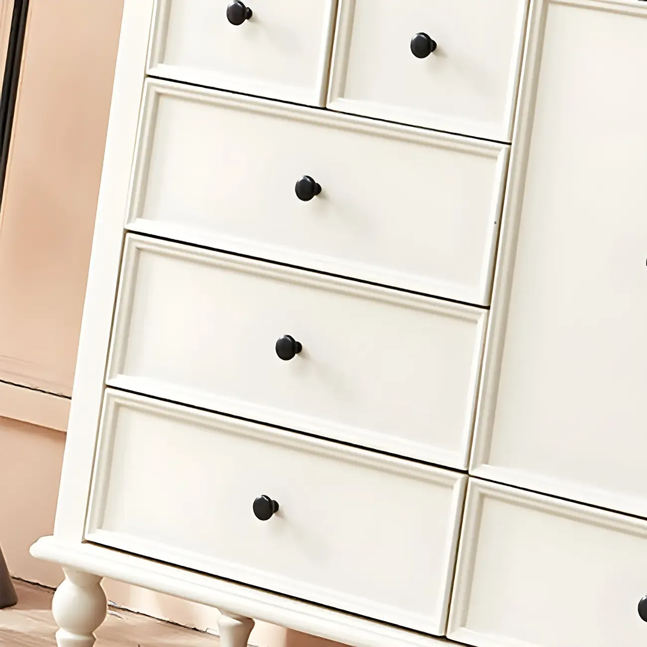Glam Vertical White Wooden Dresser with Cabinet