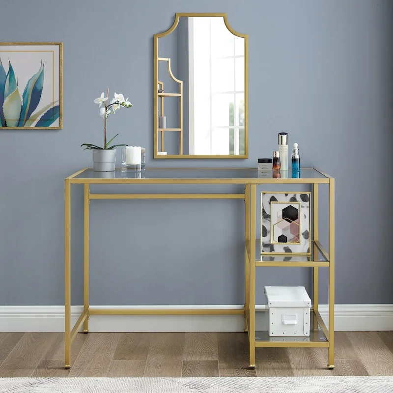 Gold Steel Frame Tempered Glass Desk & Vanity Table – Single