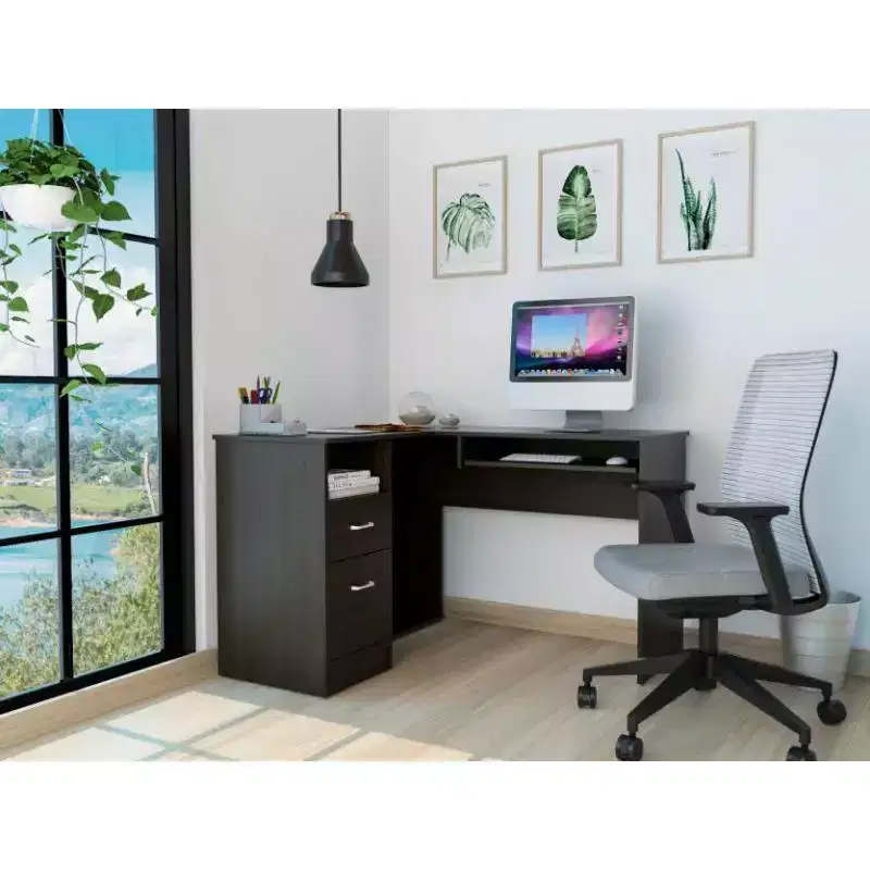 TUYOHW L-Shaped Corner Desk,Computer Desk with Two Drawers and CPU Storage,Keyboard Shelf,Open Storage Shelf,Writing Desk for Office,Bedroom