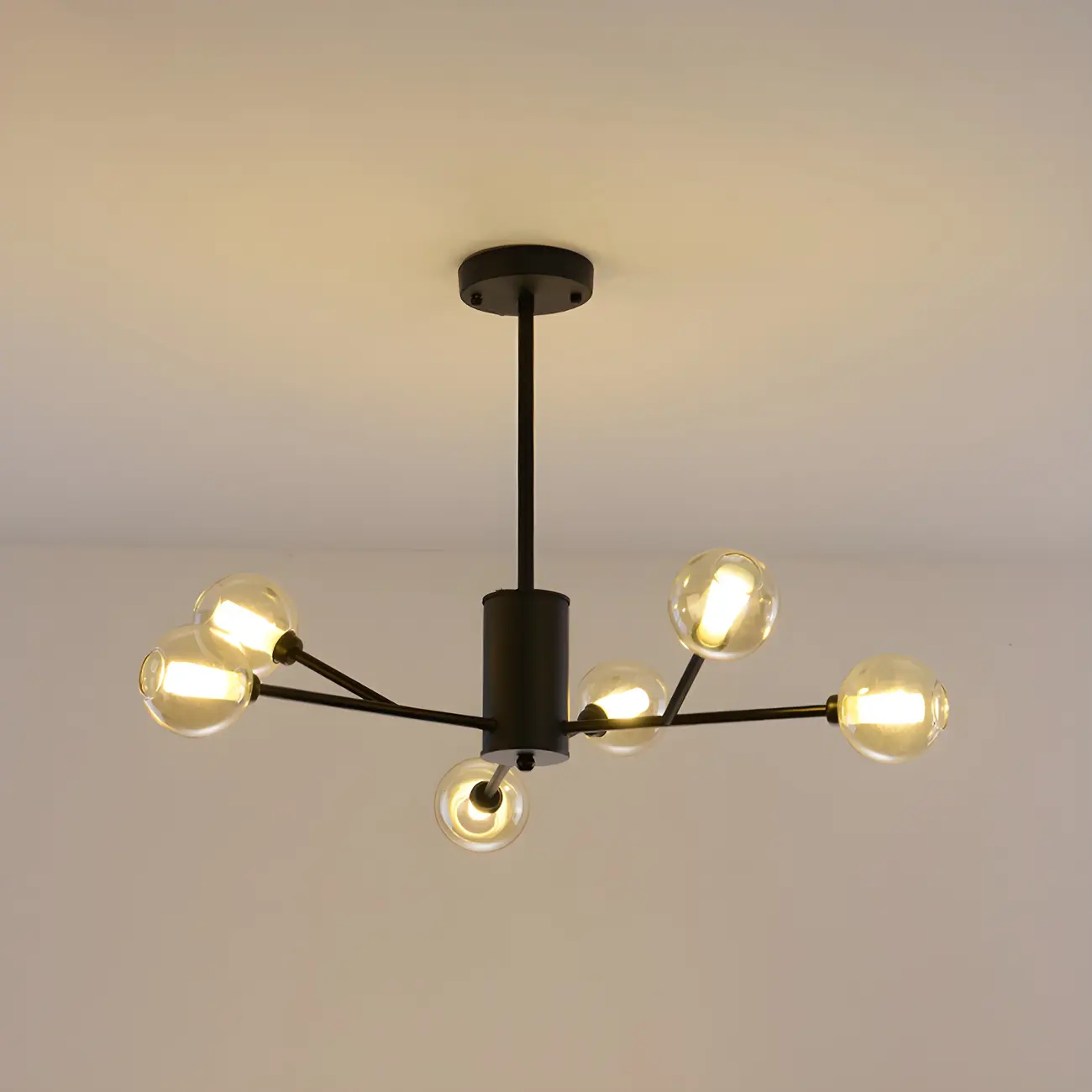 Modern Gold Metal Glass Globe Sputnik Chandelier