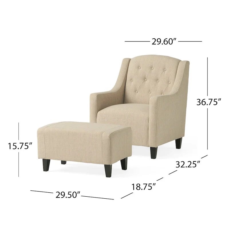 Elaine Light Beige Tufted Fabric Club Chair with Ottoman by Christopher Knight Home