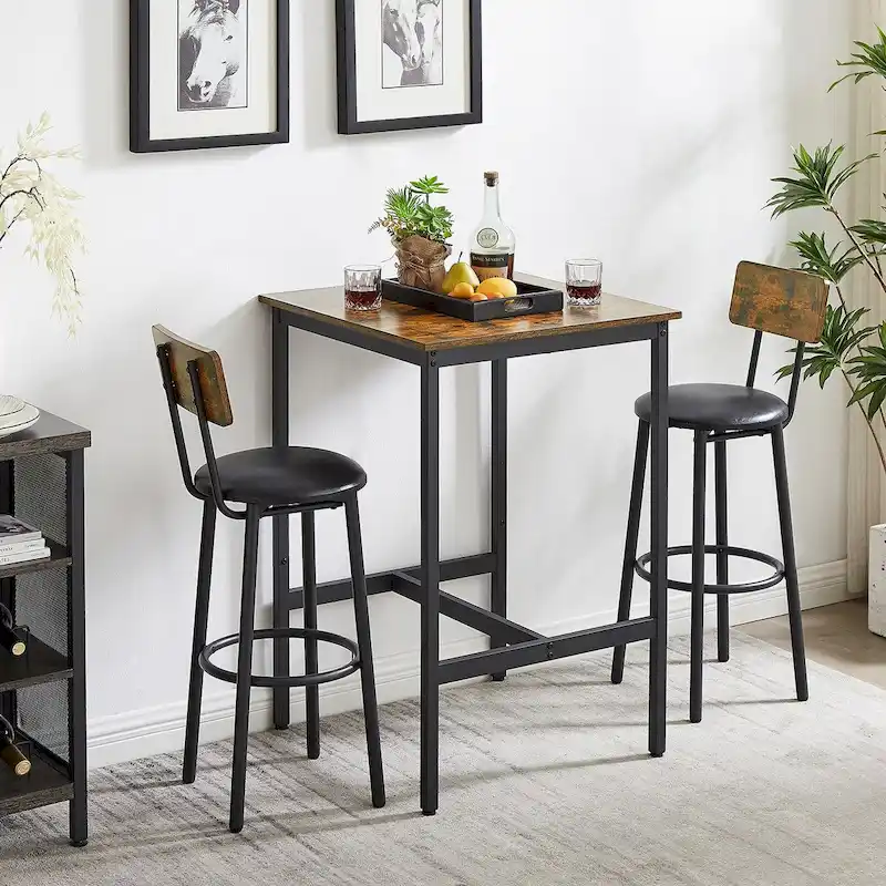 Industrial Bar Table with 2 Stools - Rustic Brown/Grey